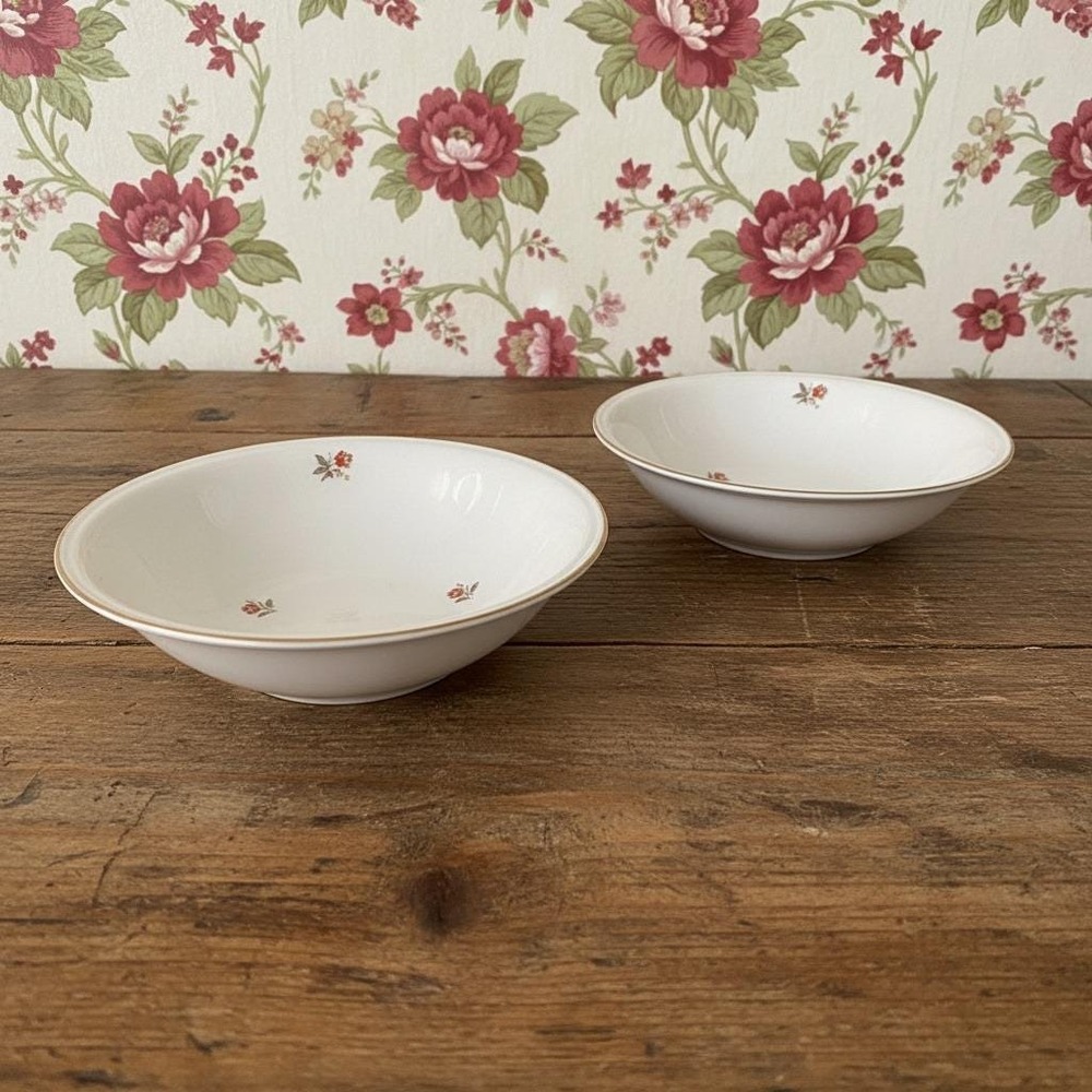 Cunningham & Pickett Cardinal Cereal Bowls, Set of 2, Vintage Floral Dinnerware